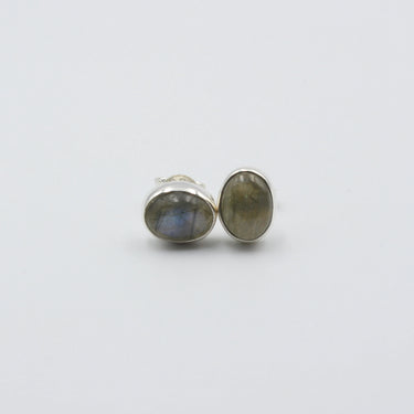 Labradorit Ohrstecker Cabochon 10mm gefasst in Silber